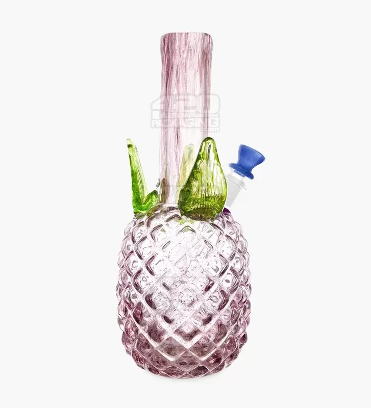 Straight Neck Color Pull Pineapple Glass Water Pipe | 12in Tall – 14mm Bowl – Purple