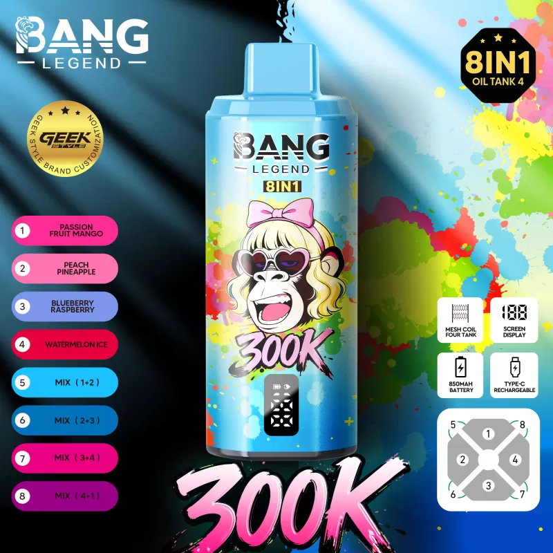 Bang Legend 300K- 300K Puffs 8-in-1-flavor-system 850mAh Disposable Vape - Image 3