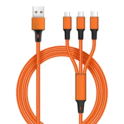 3-in-1 Braided Charging Cable - Orange