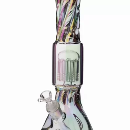 Daze Glass – 14 Inch Iridescent Spiral Arm Perc Glass Water Pipe