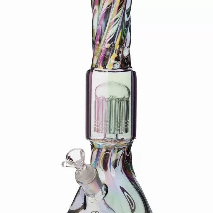 Daze Glass – 14 Inch Iridescent Spiral Arm Perc Glass Water Pipe