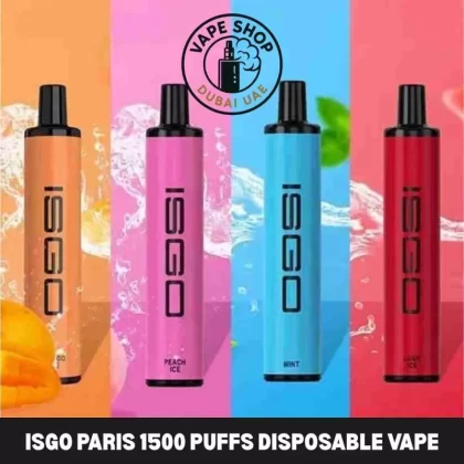 ISGO Paris 1500 Puffs Disposable Vape in UAE - 1 PACK / 1 DEVICE, FULL BOX 10 DEVICE; Banana Ice, Blueberry Ice