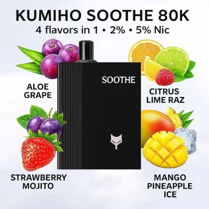 Kumiho Soothe 80K 4 flavors in 1 – 2% – 5% Nic (Aloe Grape – Citrus Lime Raz – Strawberry Mojito – Mango Pineapple Ice)