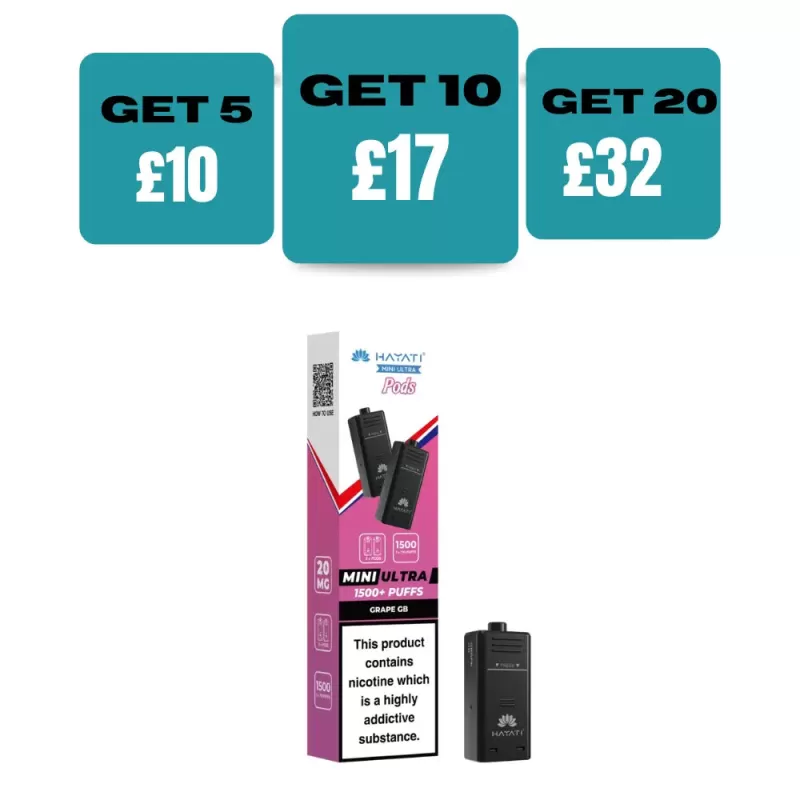 Pack of 2 Hayati Mini Ultra 1500 Prefilled Pods (2x750 Puffs) - Blue Sour Raspberry