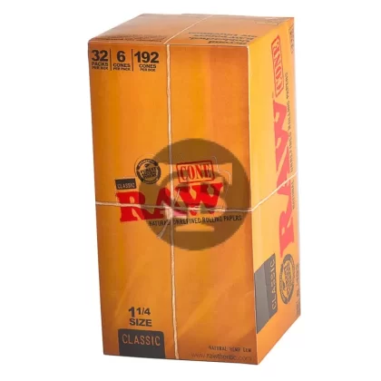 RAW Classic Pre Rolled 1 1/4 Cones 32 Packs of 6 - Ejuicewarehouse