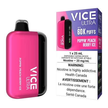 Vice Ultra Disposable Vape Device – Poppin’ Peach Berry Ice - Nicotine Strength#20mg/ml