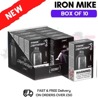 Coconut Tyson 2.0 600puff Vape Kit Pack / Box Of 10 Disposable