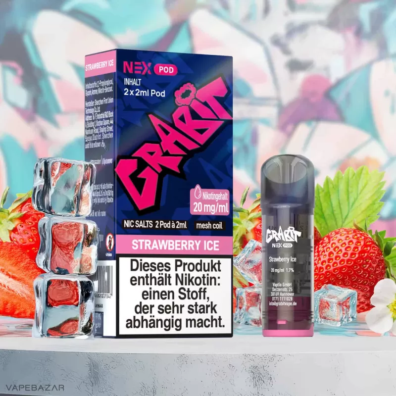 Grabit Nex Pods – Strawberry Ice (2er Pack) (ELFA Kompatibel) - Grabit Nex / Erdbeere / Ice / ca. 1200 insgesamt / 20mg/ml