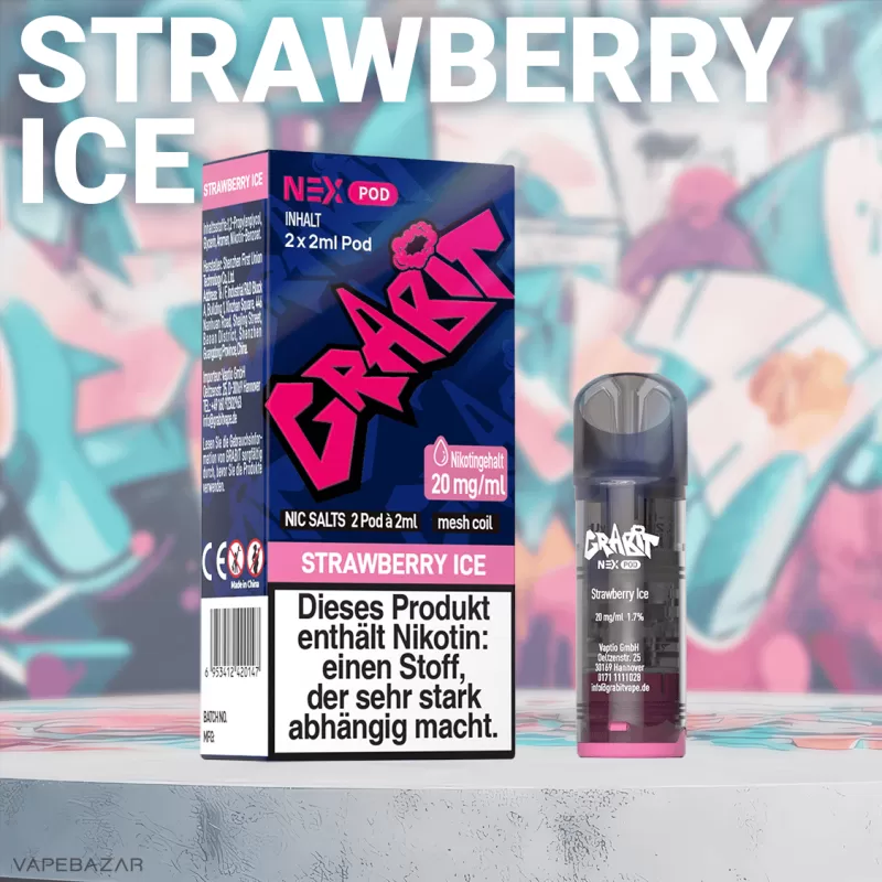 Grabit Nex Pods – Strawberry Ice (2er Pack) (ELFA Kompatibel) - Grabit Nex / Erdbeere / Ice / ca. 1200 insgesamt / 20mg/ml - Image 2