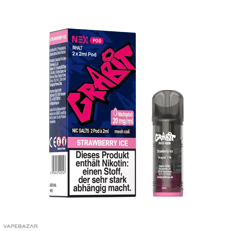 Grabit Nex Pods – Strawberry Ice (2er Pack) (ELFA Kompatibel) - Grabit Nex / Erdbeere / Ice / ca. 1200 insgesamt / 20mg/ml - Image 3