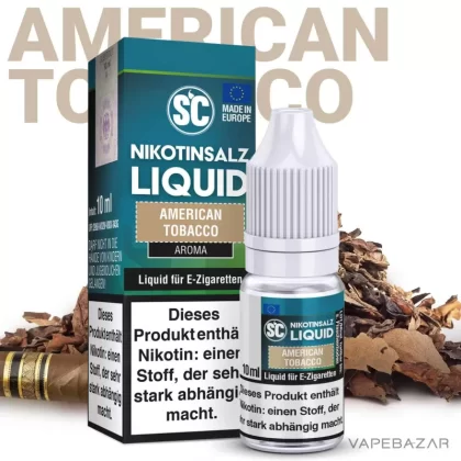 SC Salt Liquid – American Tobacco - Propylenglycol, Pflanzliches Glycerin, Nikotinbenzoat, Aroma, Nikotinmalat; 20mg/ml, 10mg/ml; Tabak