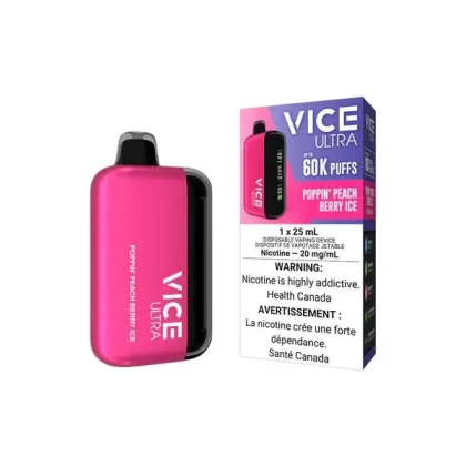 Vice Ultra 60K Disposable Vape – Poppin’ Peach Berry Ice - Eliquidsupply
