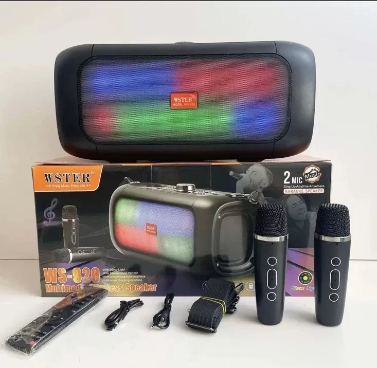 WSTER Karaoke WS-920 30W RGB LED Bluetooth Party Speaker + 2 Wireless Mics