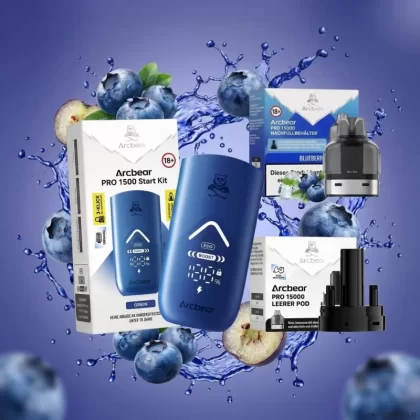 Arcbear Pro 15000 Starterkit – Blueberry 20mg/ml Nikotin - Blaubeere / 20mg/ml / bis zu 15000 / USB-C / 1000 mAh / 10 ml / Dual-Mesh / ECO 12 W / BOOST 20 W