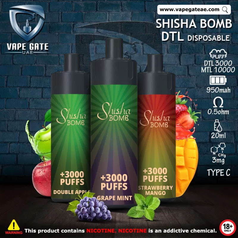 Shisha Bomb Rechargeable Disposables Vape ( +10000 Puffs ) - Double Apple - Image 3